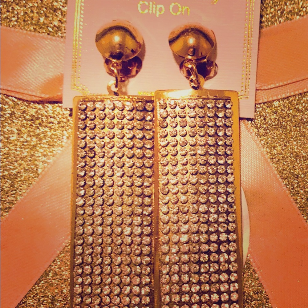 Rectangle Dangling Gold Studded Costume Earrings